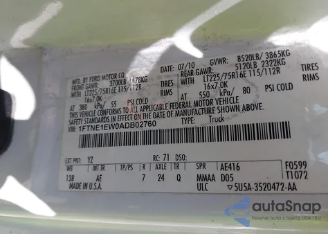 2010 Ford E-150 Commercial/Recreational from USA, damaged, VIN 1FTNE1EW0ADB02760